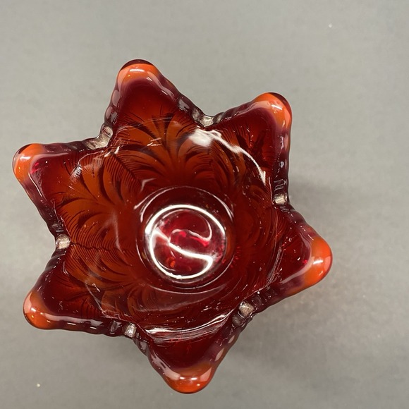 Vtg Fenton  Red Amberina Glass Votive Double Candle Holder Tulip Fenton - Picture 5 of 5